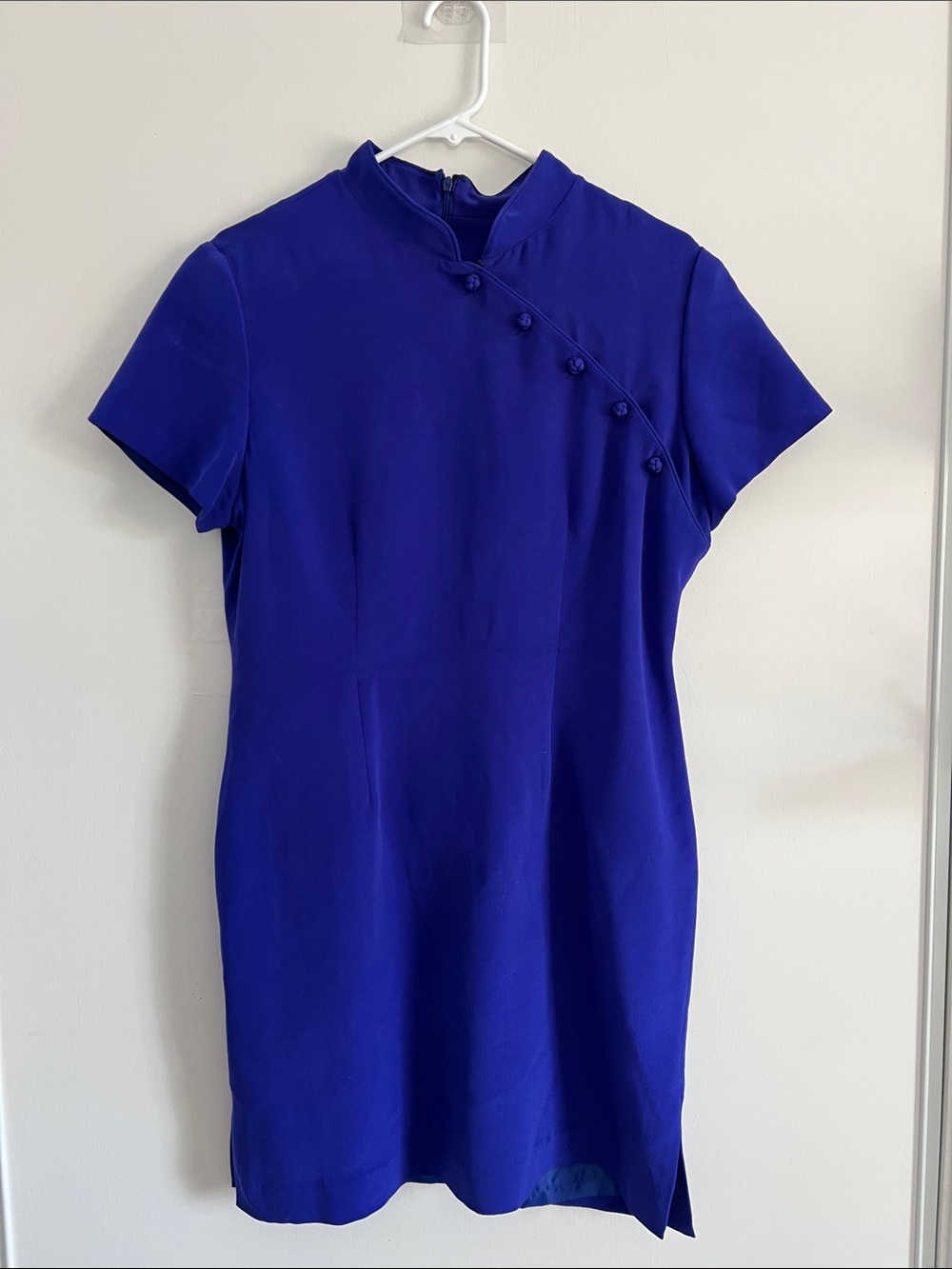 safe silk adrianna papell Elegant Cobalt Blue Short Sleeve Cheongsam Dress